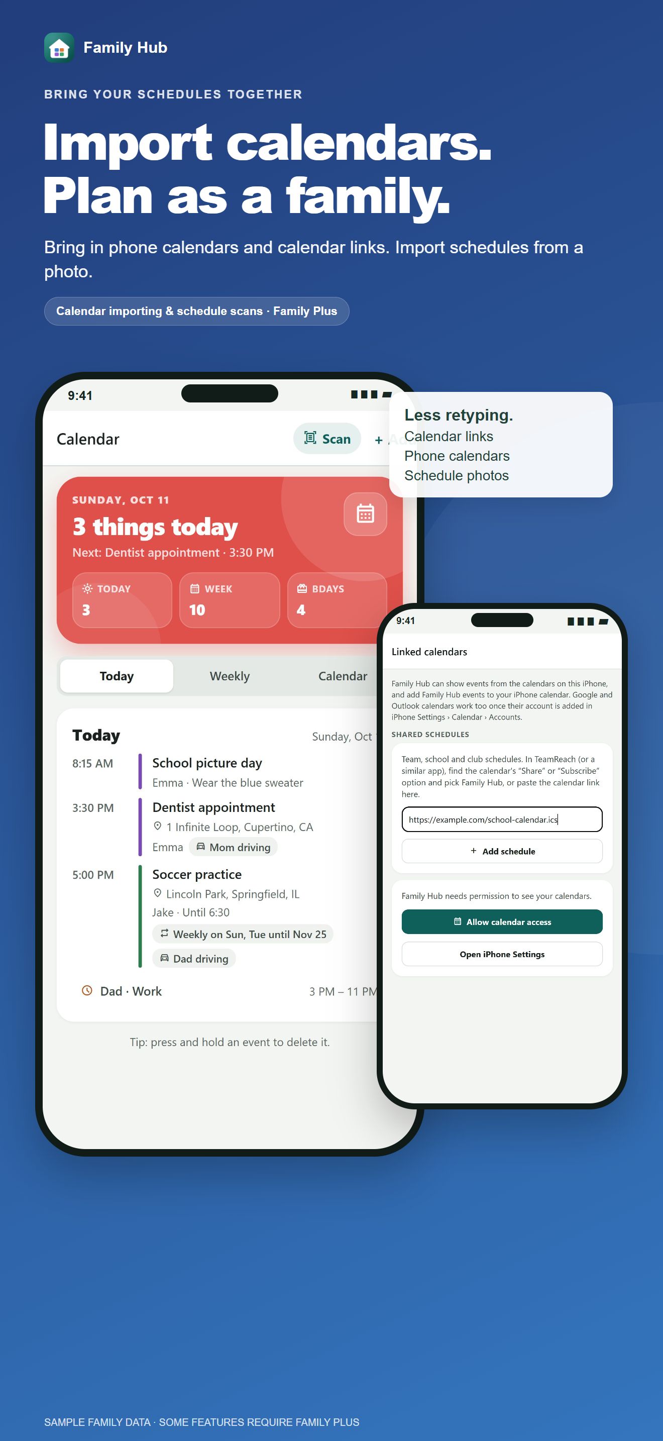Calendar importing and shared schedules