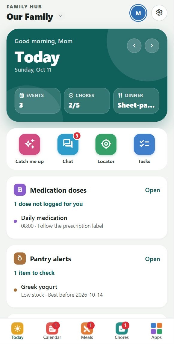 Customizable Today dashboard